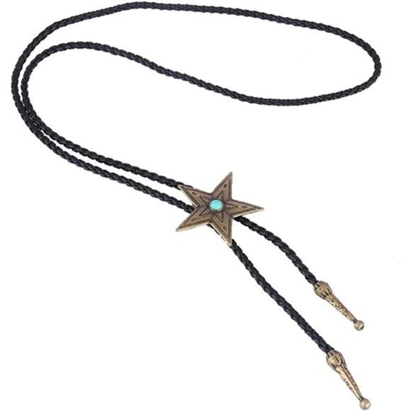 Mens Bolo Tie Cowboy Necklace Leather Necktie Western Cowboy Necklace - Star - Picture 4 of 7